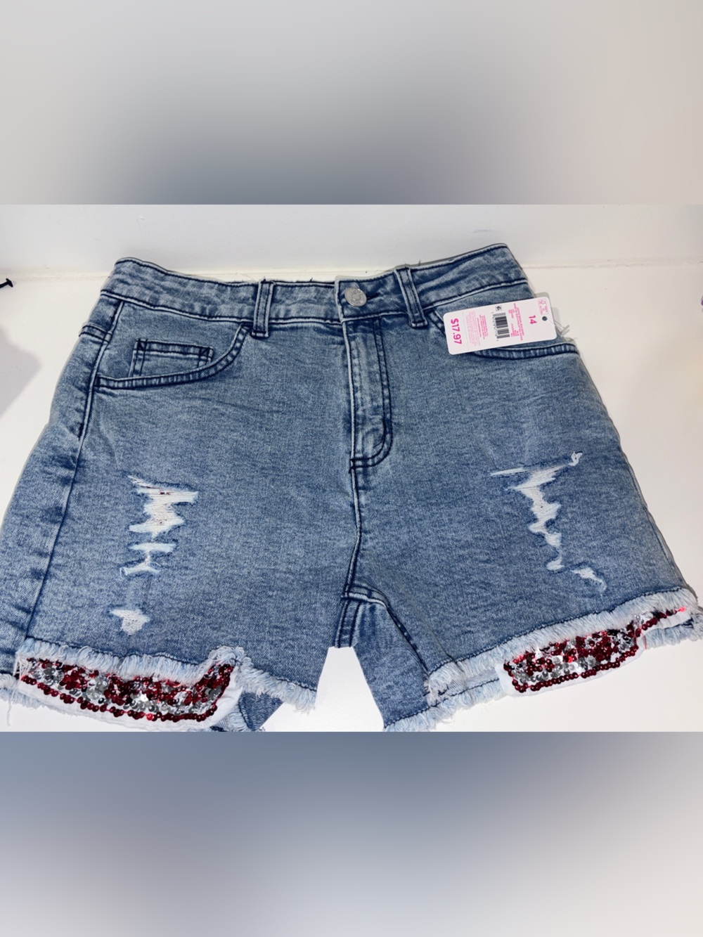 Justice Girls' Sequin Pocket Jean Short Size 14